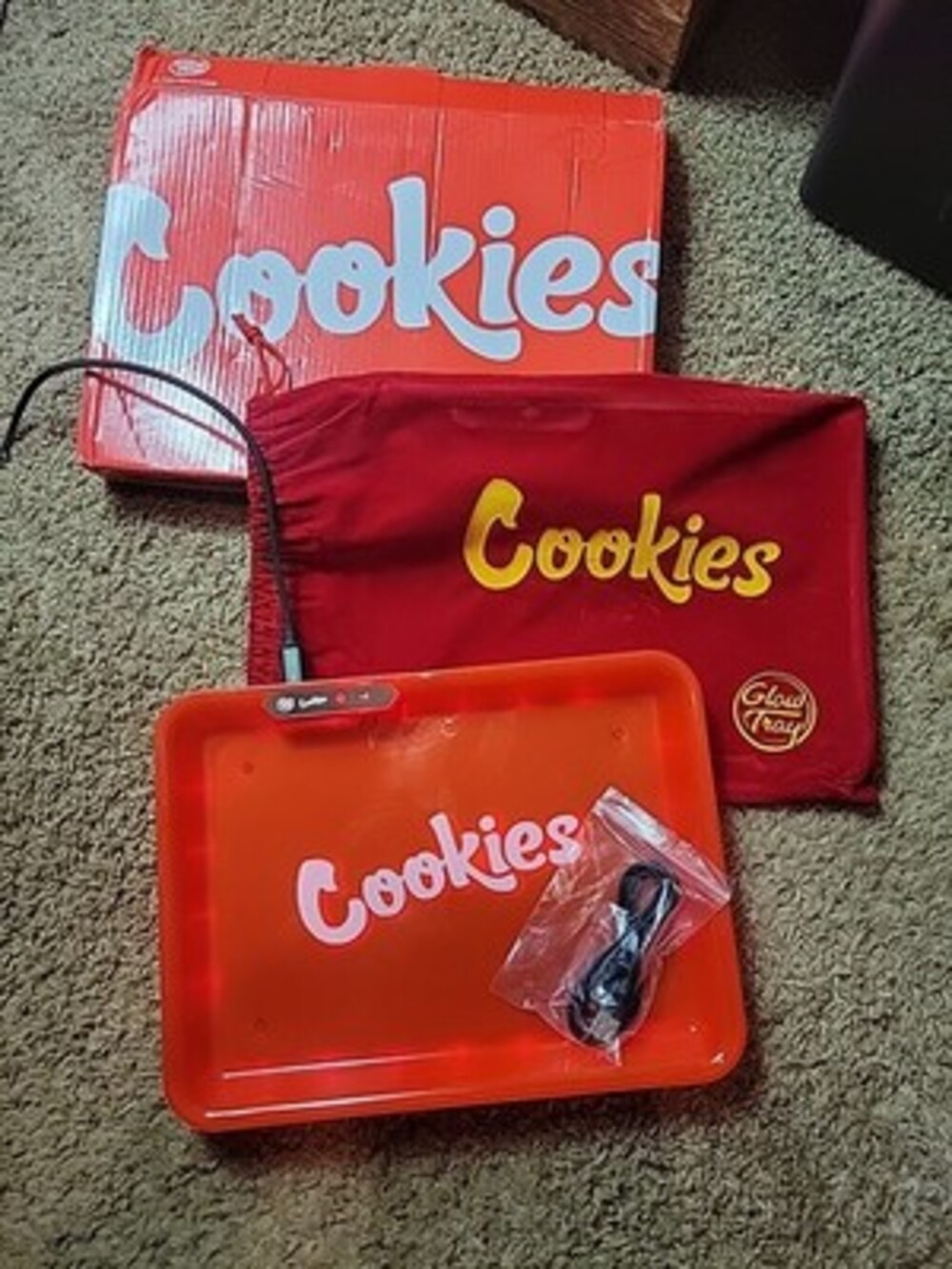 Cookies LED Glow Light Up Rechargeable Rolling Tray Orange, 6 Color Options